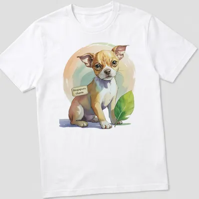 Illustration of a charming Singapura dog surrounded by leaves and pastel colors