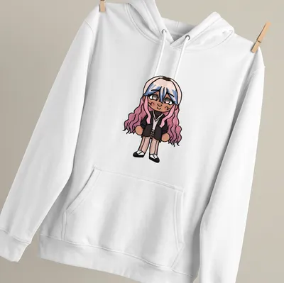 Kawaii chibi character with pink hair in a playful design — printed on a unisex hoodie