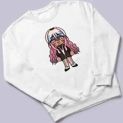 Kawaii chibi character with pink hair in a playful design — printed on a unisex sweatshirt