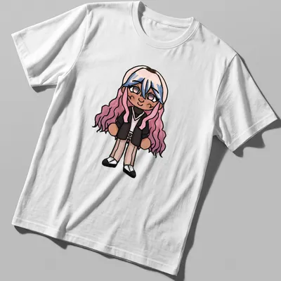 Kawaii chibi character with pink hair in a playful design