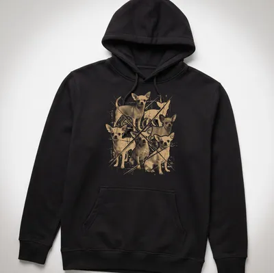Grunge style t-shirt featuring Chihuahua dogs in gold and white colors — printed on a unisex hoodie