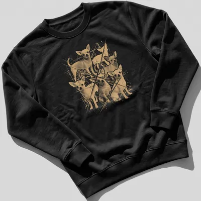 Grunge style t-shirt featuring Chihuahua dogs in gold and white colors — printed on a unisex sweatshirt