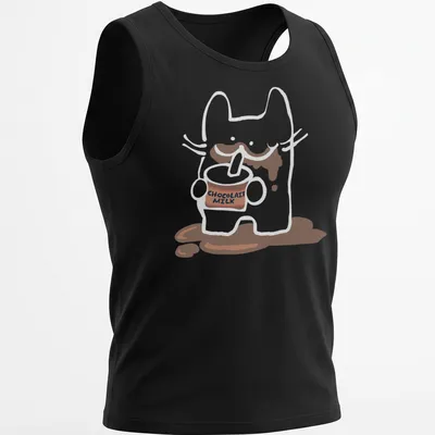 Kawaii illustration of a playful chocolate milk carton with text CHOCOLAIT MILK — printed on a tank top