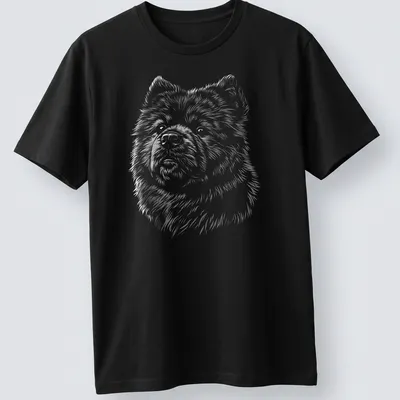 Sketch illustration of a playful Chow Chow dog in black, white, and gray