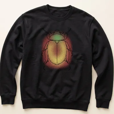 Line art of a colorful Christmas beetle in red, yellow, and green — printed on a unisex sweatshirt