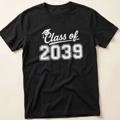 Retro distressed shirt featuring a graduation cap and Class of 2039 text