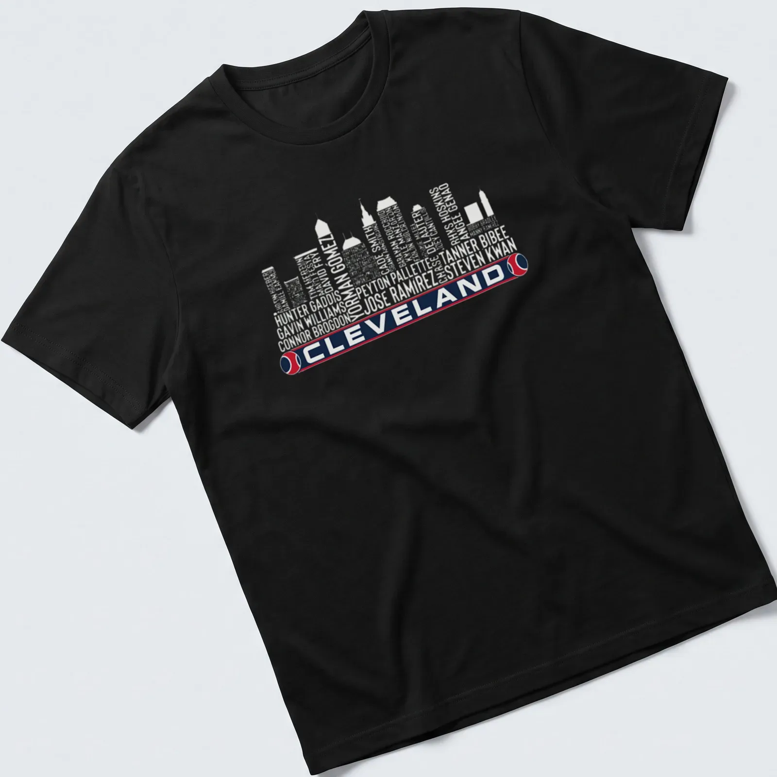 Vintage-style t-shirt featuring Cleveland skyline with bold lettering — printed on a unisex t-shirt