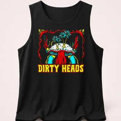 Vibrant reggae-style shirt featuring a colorful mushroom and Dirty Heads text. — printed on a tank top