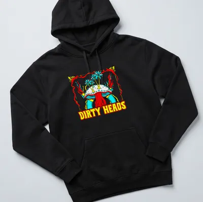 Vibrant reggae-style shirt featuring a colorful mushroom and Dirty Heads text. — printed on a unisex hoodie