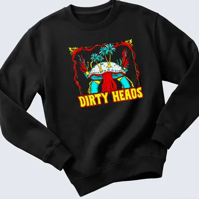 Vibrant reggae-style shirt featuring a colorful mushroom and Dirty Heads text. — printed on a unisex sweatshirt