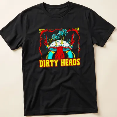Vibrant reggae-style shirt featuring a colorful mushroom and Dirty Heads text.