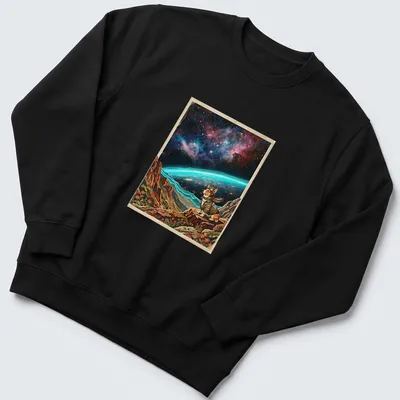 Corgi racing T-shirt featuring a cosmic horizon with vibrant colors — printed on a unisex sweatshirt