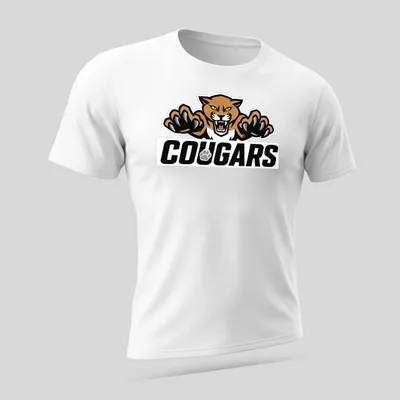 Bold Cougars T-shirt featuring aggressive typography and a fierce cougar graphic — printed on a unisex t-shirt (angled view)
