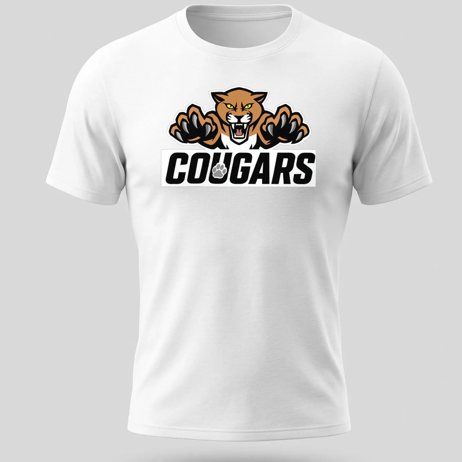 Bold Cougars T-shirt featuring aggressive typography and a fierce cougar graphic — printed on a unisex t-shirt