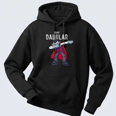 Cartoon dabbing vampire shirt featuring the text Count Dabular in red and black. — printed on a unisex hoodie