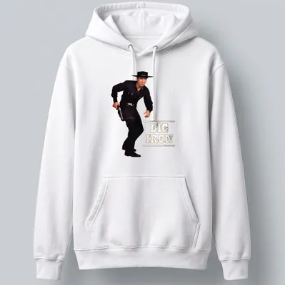 Vintage silhouette of a cowboy with 'BIG IRON' printed above — printed on a unisex hoodie