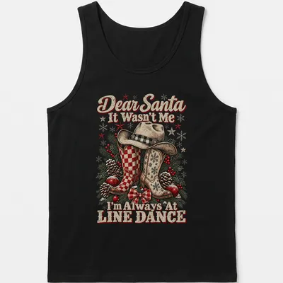 Vintage western style T-shirt with cowboy boots and humorous Christmas text — printed on a tank top