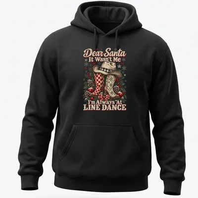 Vintage western style T-shirt with cowboy boots and humorous Christmas text — printed on a unisex hoodie