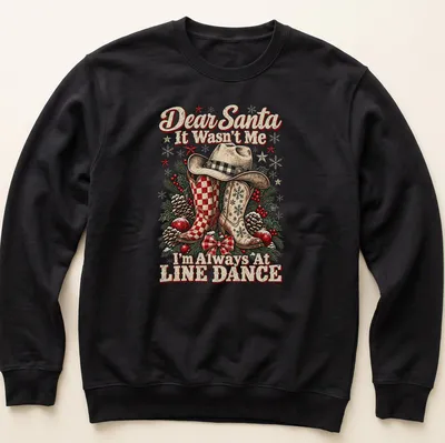 Vintage western style T-shirt with cowboy boots and humorous Christmas text — printed on a unisex sweatshirt