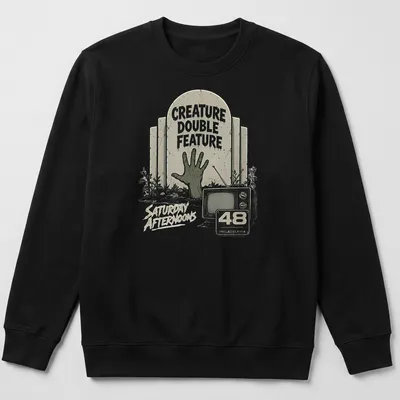 Vintage horror t-shirt featuring a zombie hand and retro television design — printed on a unisex sweatshirt