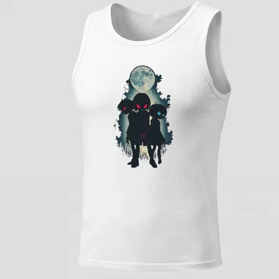 Anime vampire children illustration against a full moon in a creepy cute style — printed on a tank top
