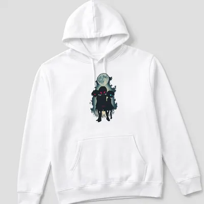 Anime vampire children illustration against a full moon in a creepy cute style — printed on a unisex hoodie