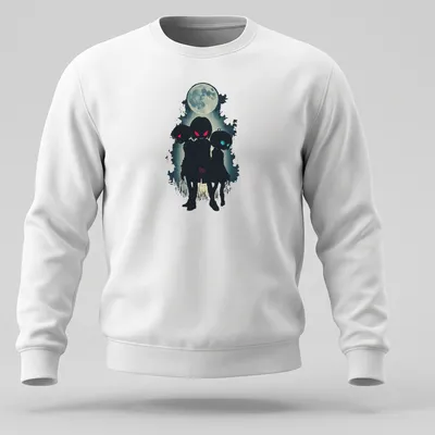 Anime vampire children illustration against a full moon in a creepy cute style — printed on a unisex sweatshirt