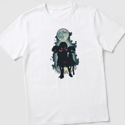 Anime vampire children illustration against a full moon in a creepy cute style