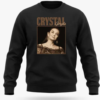 Vintage portrayal of Crystal Gayle in warm tones with her name printed — printed on a unisex sweatshirt