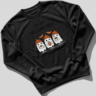 Kawaii t-shirt featuring cute ghosts and playful text for Halloween — printed on a unisex sweatshirt