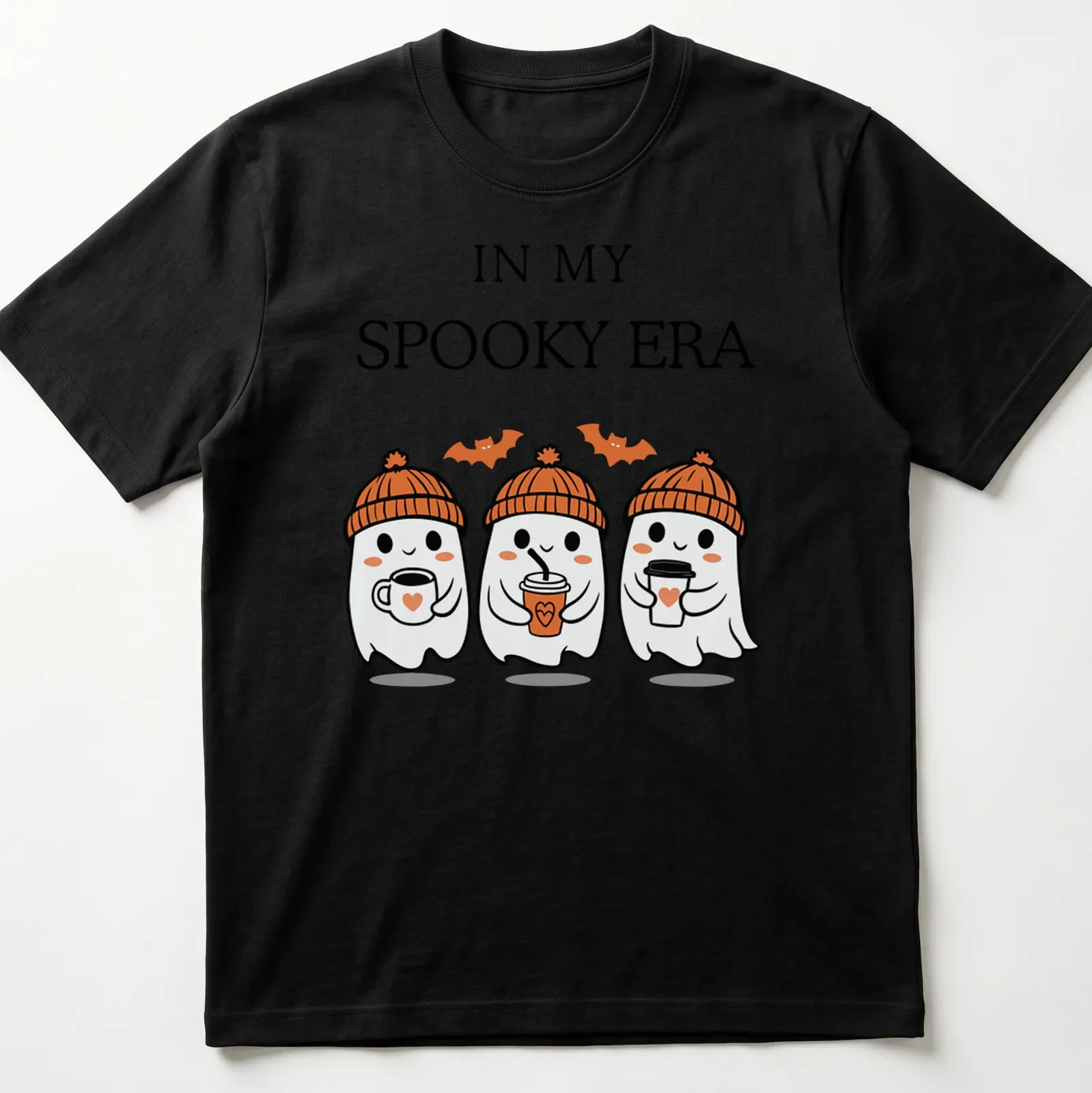 Kawaii t-shirt featuring cute ghosts and playful text for Halloween — printed on a unisex t-shirt