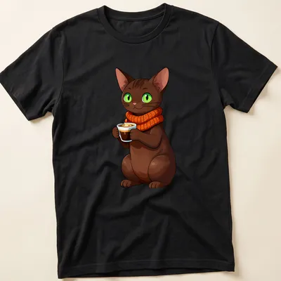 Kawaii Oriental Shorthair cat next to a cup of hazelnut espresso in various colors
