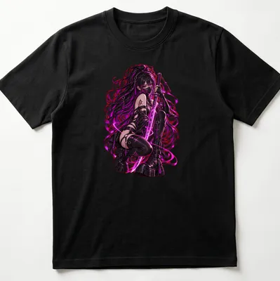 Anime-style Cyber Moon Assassin graphic with text Blade Embrace in bold colors