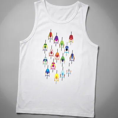 Illustration of cyclists with 'The Peloton' text in vibrant colors. — printed on a tank top