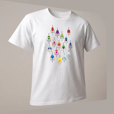 Illustration of cyclists with 'The Peloton' text in vibrant colors. — printed on a unisex t-shirt (angled view)