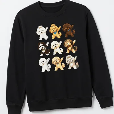 Cute cartoon puppies in dabbing poses on a — printed on a unisex sweatshirt
