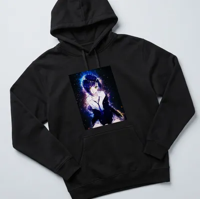 Anime illustration of Ichigo from Darling in the Franxx with a cosmic background — printed on a unisex hoodie