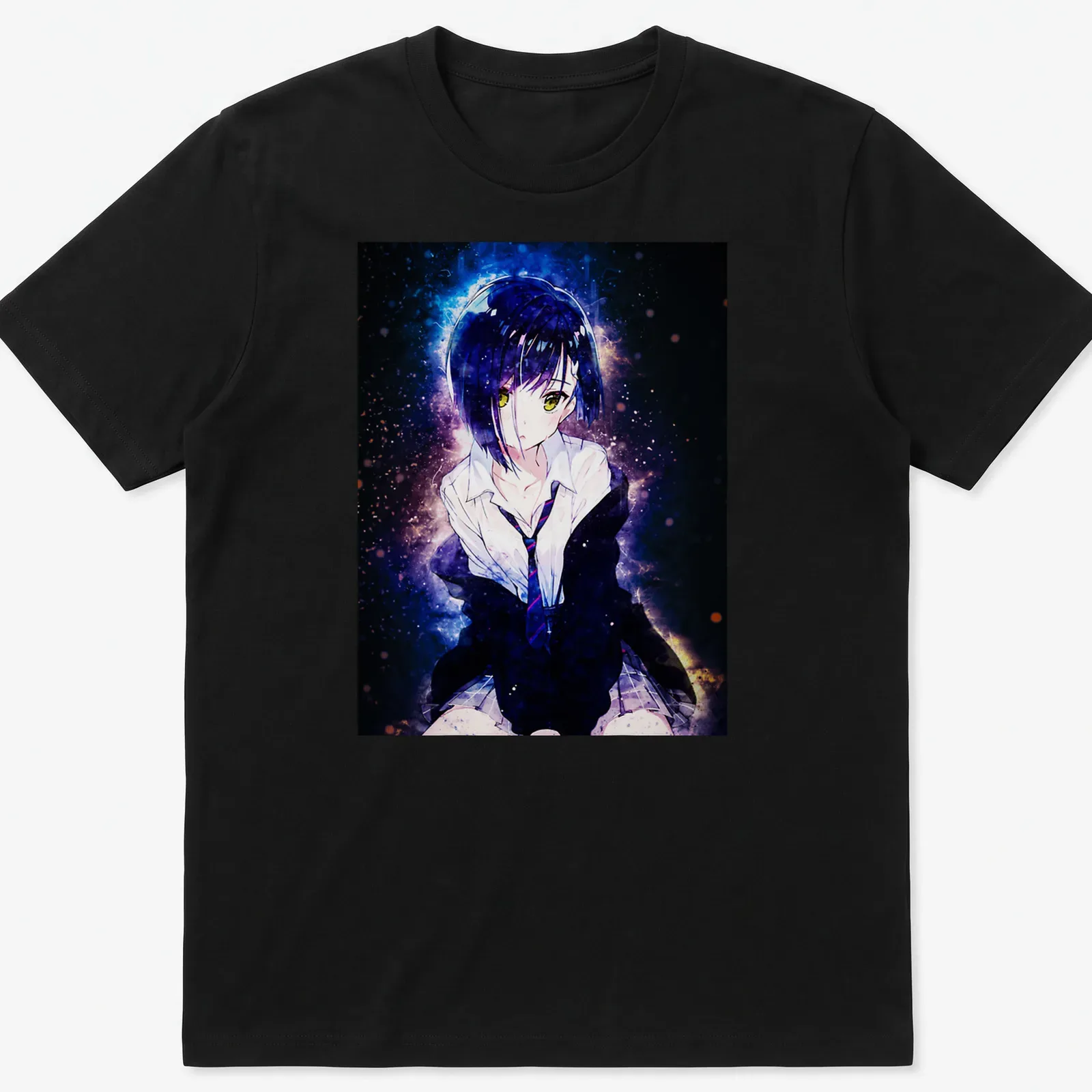 Anime illustration of Ichigo from Darling in the Franxx with a cosmic background — printed on a unisex t-shirt