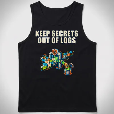 Colorful cartoon design featuring a lock and logs with data security text — printed on a tank top