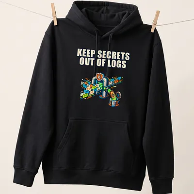 Colorful cartoon design featuring a lock and logs with data security text — printed on a unisex hoodie