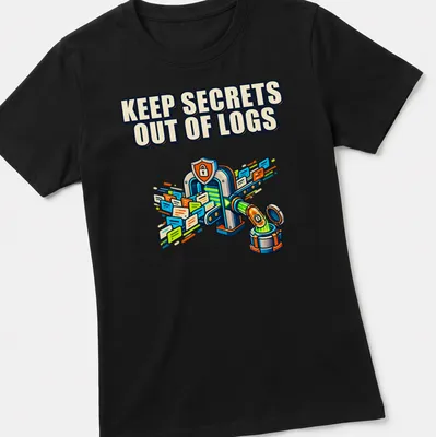 Colorful cartoon design featuring a lock and logs with data security text — printed on a women's shirt