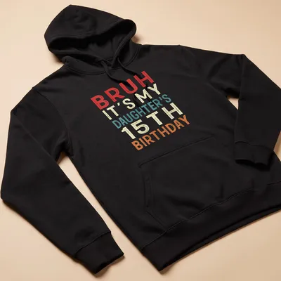 Funny retro shirt for daughter's 15th birthday with colorful text — printed on a unisex hoodie