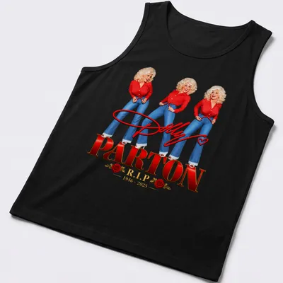 Vintage tribute shirt featuring Dolly Parton with her dates R.I.P. 1946-2025 — printed on a tank top