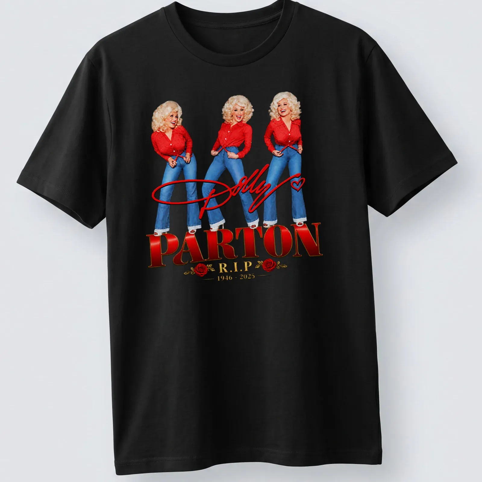 Vintage tribute shirt featuring Dolly Parton with her dates R.I.P. 1946-2025 — printed on a unisex t-shirt