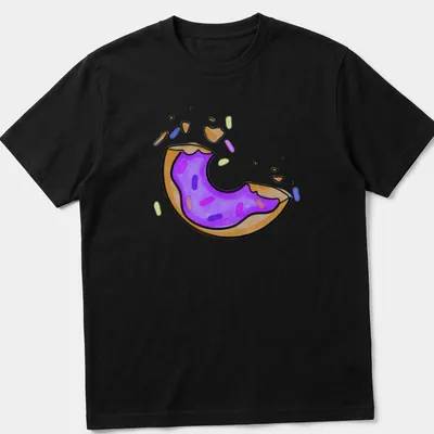 Kawaii line-art donut with purple icing and sprinkles, labeled 'One Bite Left'