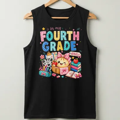 Kawaii style shirt featuring a dumpling girl and nostalgic text — printed on a tank top