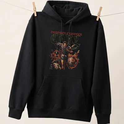 Comic art style T-shirt featuring Dungeon Crawler Carl with colorful details — printed on a unisex hoodie