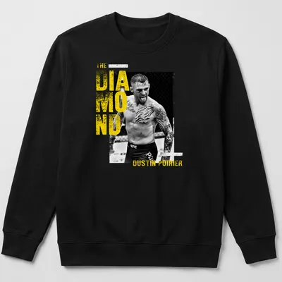 Bold graphic tee featuring The Diamond Dustin Poirier in yellow, black, and white — printed on a unisex sweatshirt