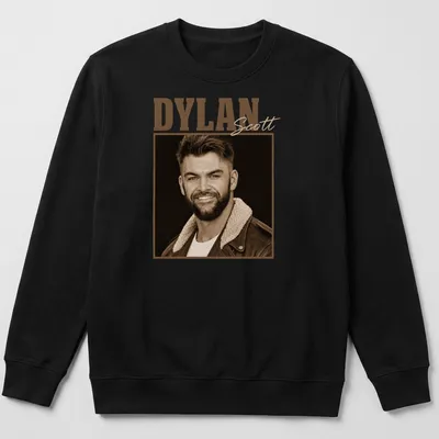 Sepia tone t-shirt with vintage design featuring Dylan Scott's name — printed on a unisex sweatshirt