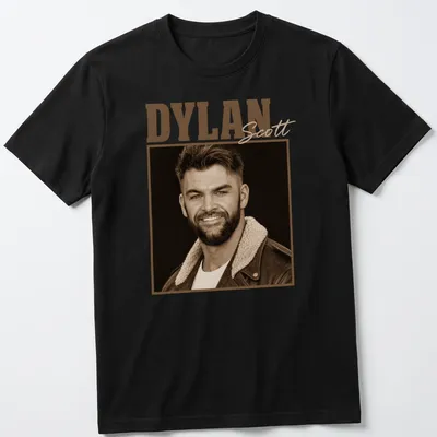 Sepia tone t-shirt with vintage design featuring Dylan Scott's name
